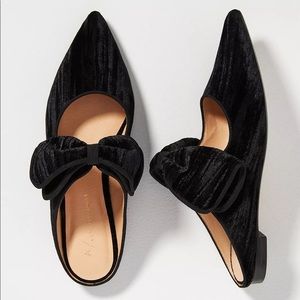 NIB Anthropologie Livia Bow Flats Black Velvet 8